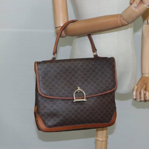 CELINE Macadam Canvas Hand Bag PVC Leather Brown - Picture 14 of 16